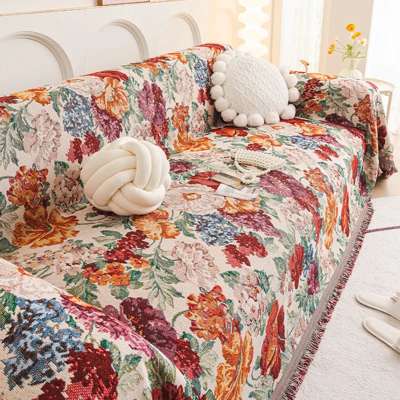 Bohemian Durable Fringe Sofa Towel Ethnic Style Printed Skin-Friendly Knee Blanket Four Season Universal Chenille Home Textile