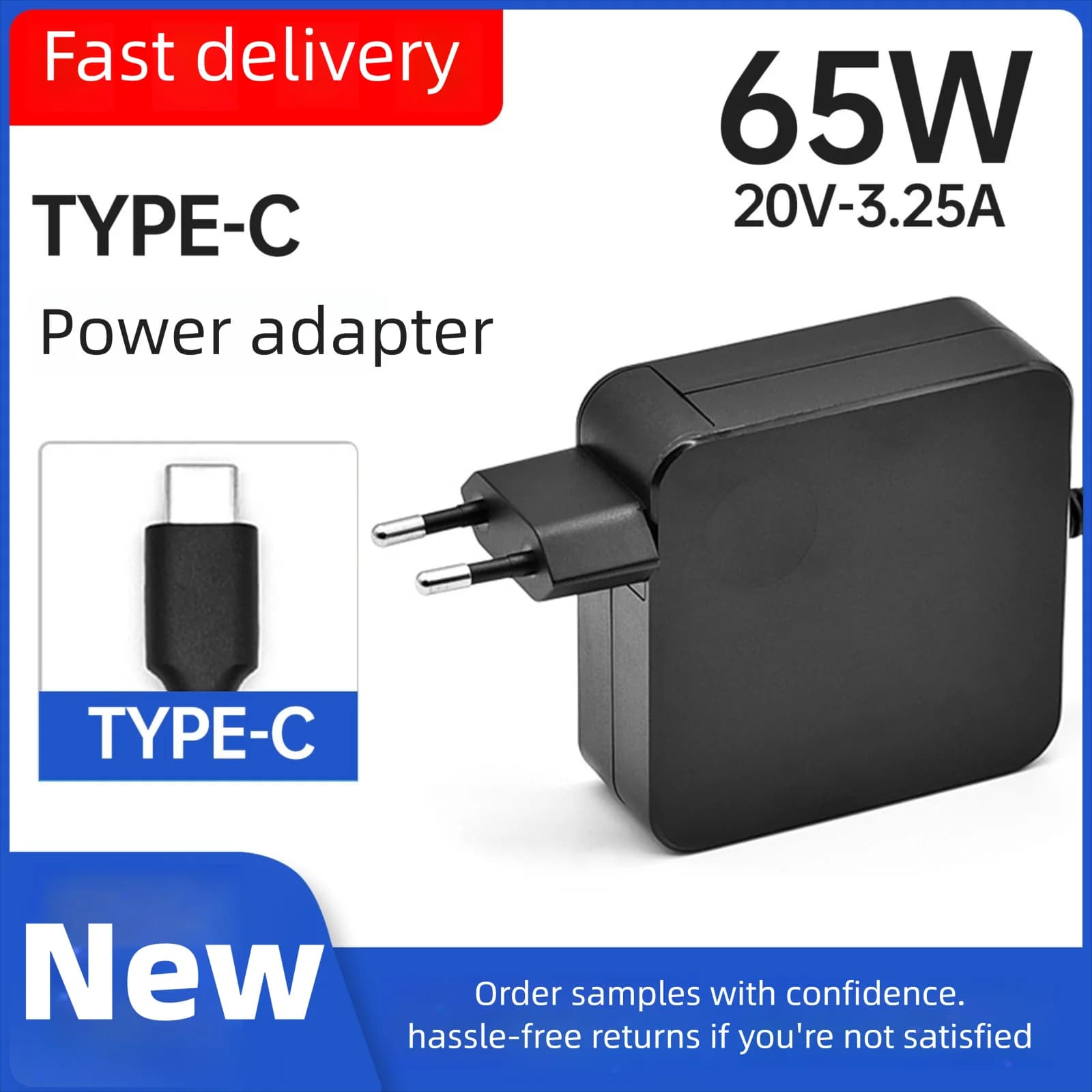 65W Type-C 20V 3.25A 45W USB C Phone PD Laptop Plug Charger Power Ac Adapter for MacBook Asus ZenBook Lenovo Dell HP Sony Xiaomi