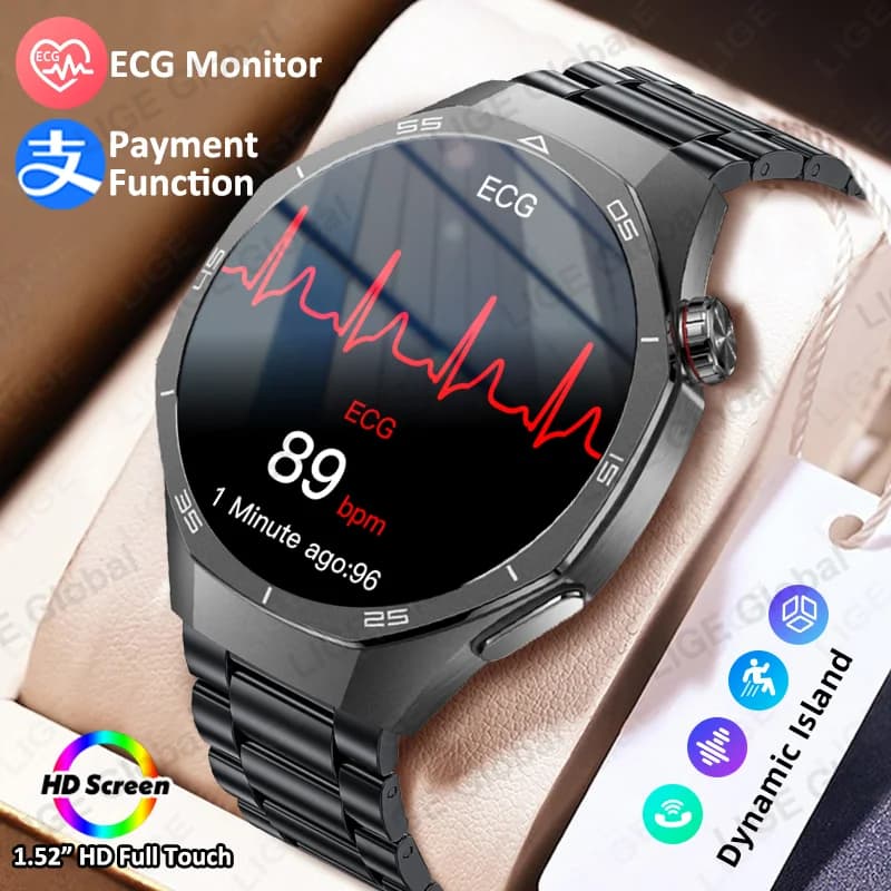 Smartwatch LIGE ECG per Android con monitoraggio della frequenza cardiaca, dell'ossigeno nel sangue, fitness tracker, chiamate vocali, Dynamic Island, per uomo e donna