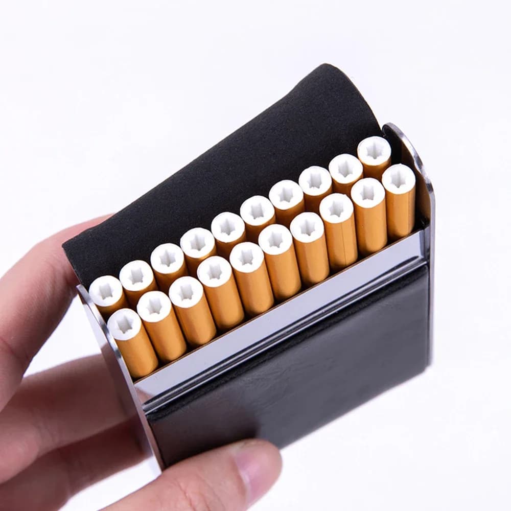Hardshell Cigarette Case with Leather & Metal Accents - Portable Anti-Crush Cigarette Holder, Stylish Design for Men