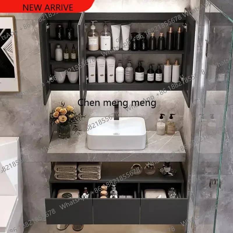 Armadi per lavabo da bagno di lusso Lavandino in ceramica Lavabo superiore Armadietto a specchio intelligente Vanity da bagno Toilette Mobili da bagno