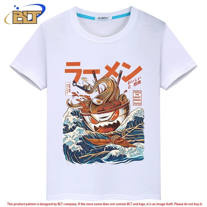 The Great Ramen off Kanagawa Kids T-Shirt summer children's short-sleeved casual tops for boys and girls