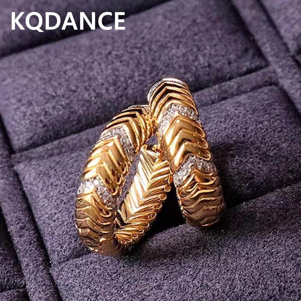 KQDANCE Nuovo High Craft Zircone Sintetico Daimond Modello Serpente Huggie Orecchini A Cerchio 925 Argento Placcato Oro Gioielli di Lusso