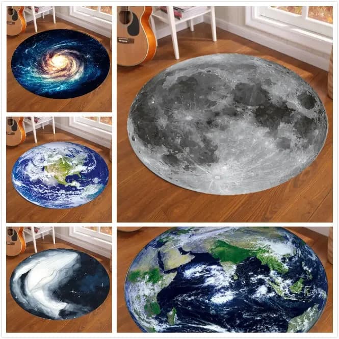 Galaxy Earth Moon round carpet for children's room Floor mats Mat House decoration Living room Anti-slip carpet for bedroom
