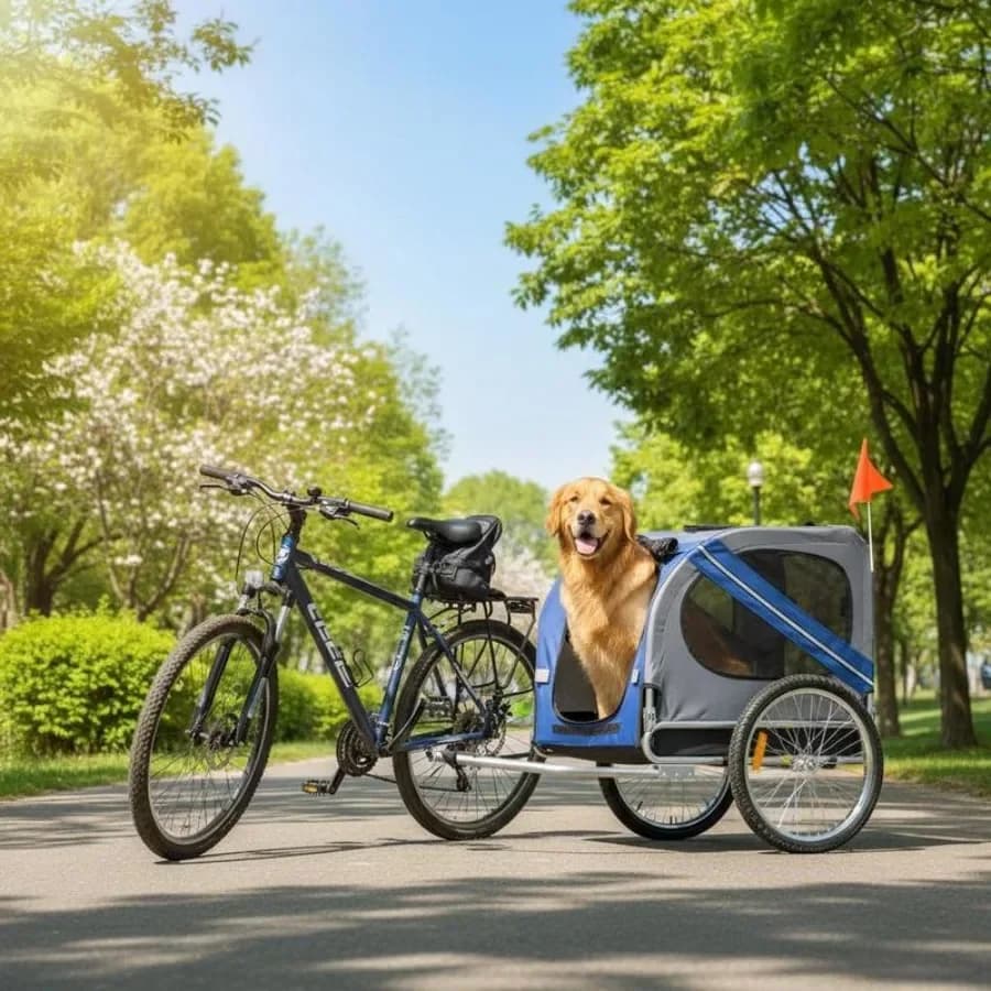 Rimorchio Pieghevole per Cani da Bicicletta, Carrello Trasportino per Animali Domestici con Telaio in Acciaio e Gancio di Aggancio - Blu e Grigio