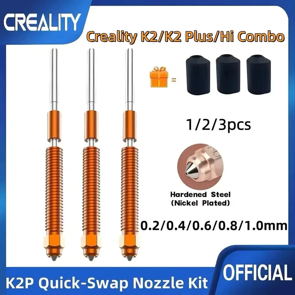 Kit Ugelli a Sostituzione Rapida Creality K2/K2Plus/Hi Combo, in Acciaio Temprato, Design Interamente in Metallo con Ugelli da 0.2/0.4/0.6/0.8/1.0mm per Stampanti 3D