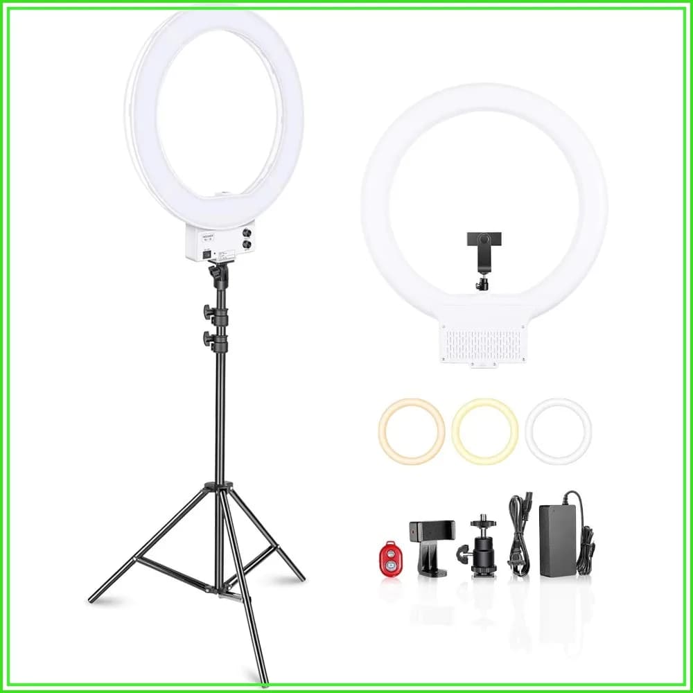 18 Inch Ring Light with Tripod Stand, 55W LED, Cold Shoe Phone Holder for Video Recording, Photography, Streaming, Selfie, Makeup, Studio
