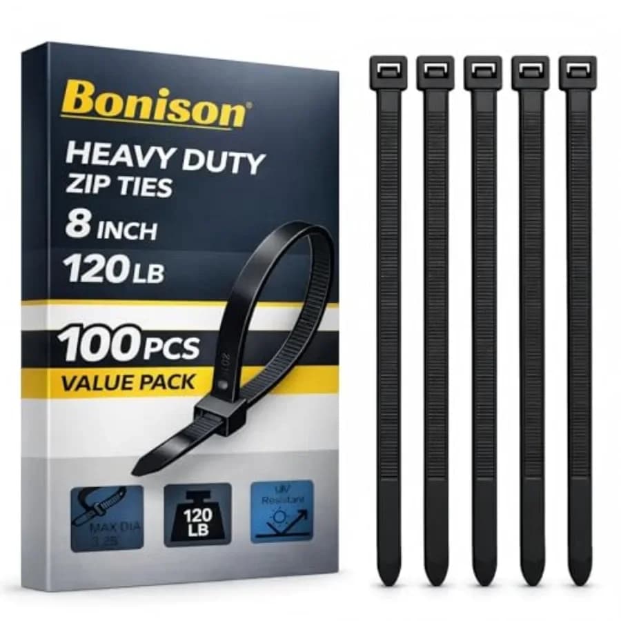 Zip Ties 8 inch Heavy Duty Zip Ties with 120 Pounds Tensile Strength, Black Cable Ties for Multi-Purpose Use, Self-Locking UV R