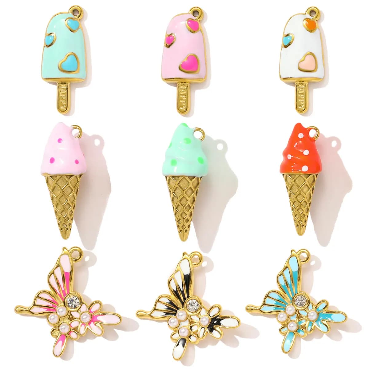 3Pcs/Lot Stainless Steel Ice Cream Stick Charms Enamel Pendants For DIY Making Necklace Earrings Jewelry Accessory Wholesale