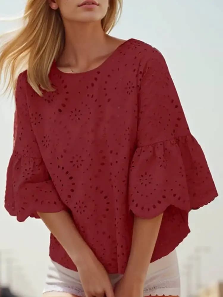 Women Elegant Lace Crochet Blouse 2025 ZANZEA Female Summer Tops Holiday Shirt Work OL Tops Stylish 3/4 Sleeve Patchwork Blusas