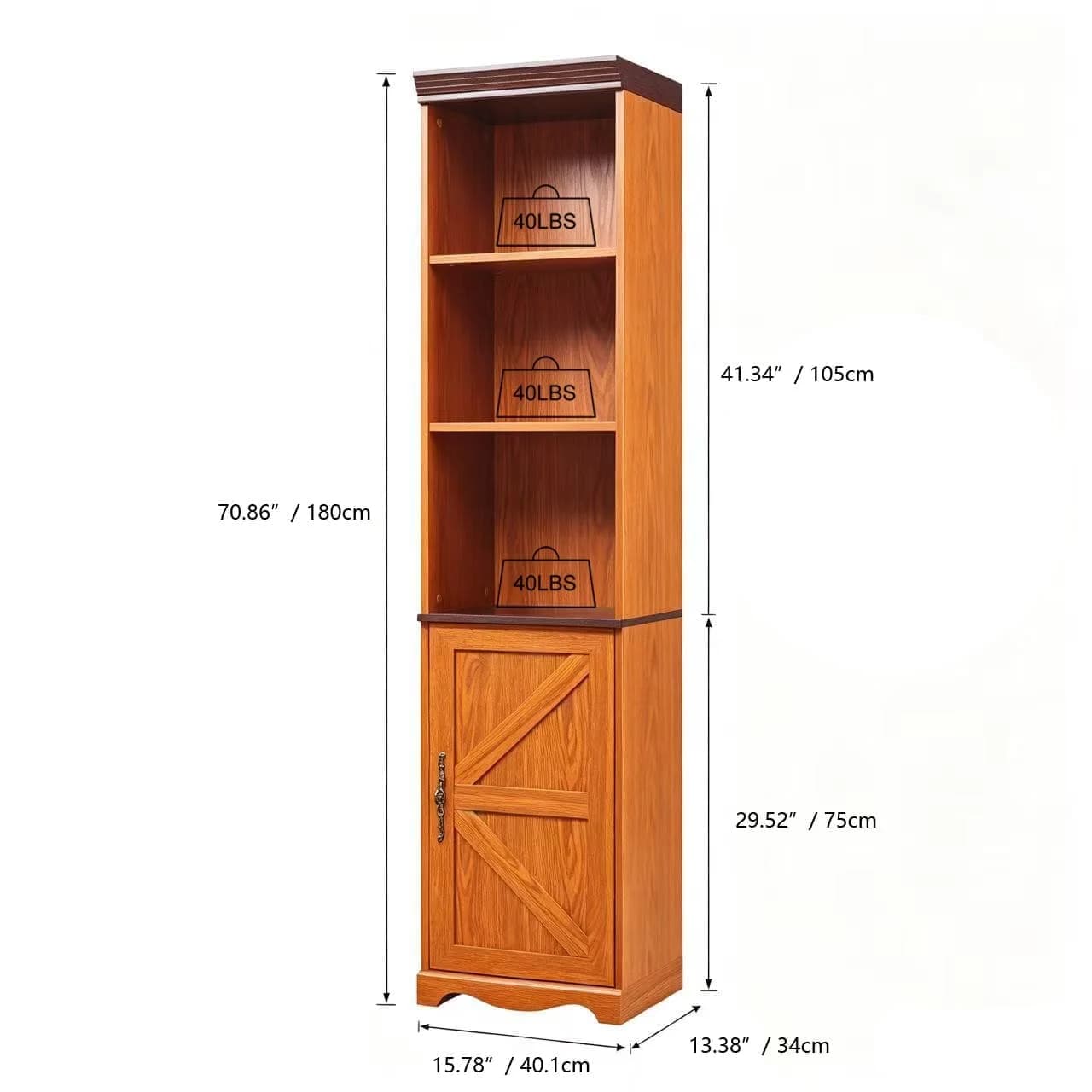 70.86" Tall Modern Wood Storage Cabinet, 5-Shelf Freestanding DIY Combination Bookcase with Reversible Door, Slim Display Organizer Shelves
