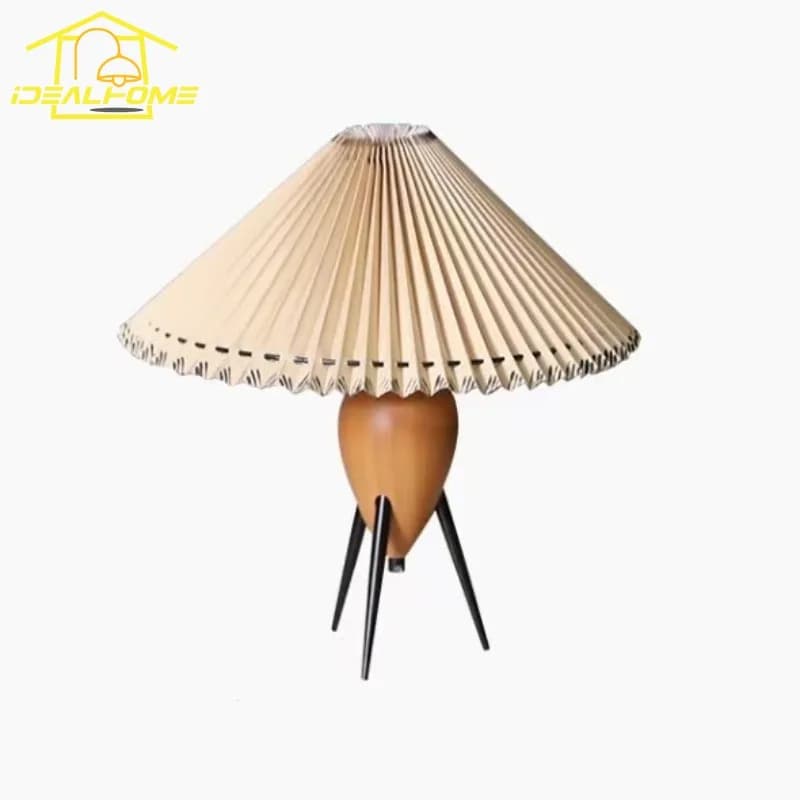 Lampada da tavolo plissettata Bauhaus individuale LED E27 Luci da scrivania in tessuto artistico in legno massello Comodino dell'hotel Camera da letto Studio Comodino per la casa