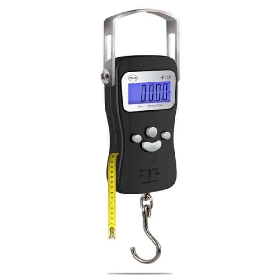 AWS Digital Luggage Scale, Fish Weighing Scale, Hanging Scale 110lb/50kg Die-Cast Metal Construction, Built-in Tape Measure, Ho