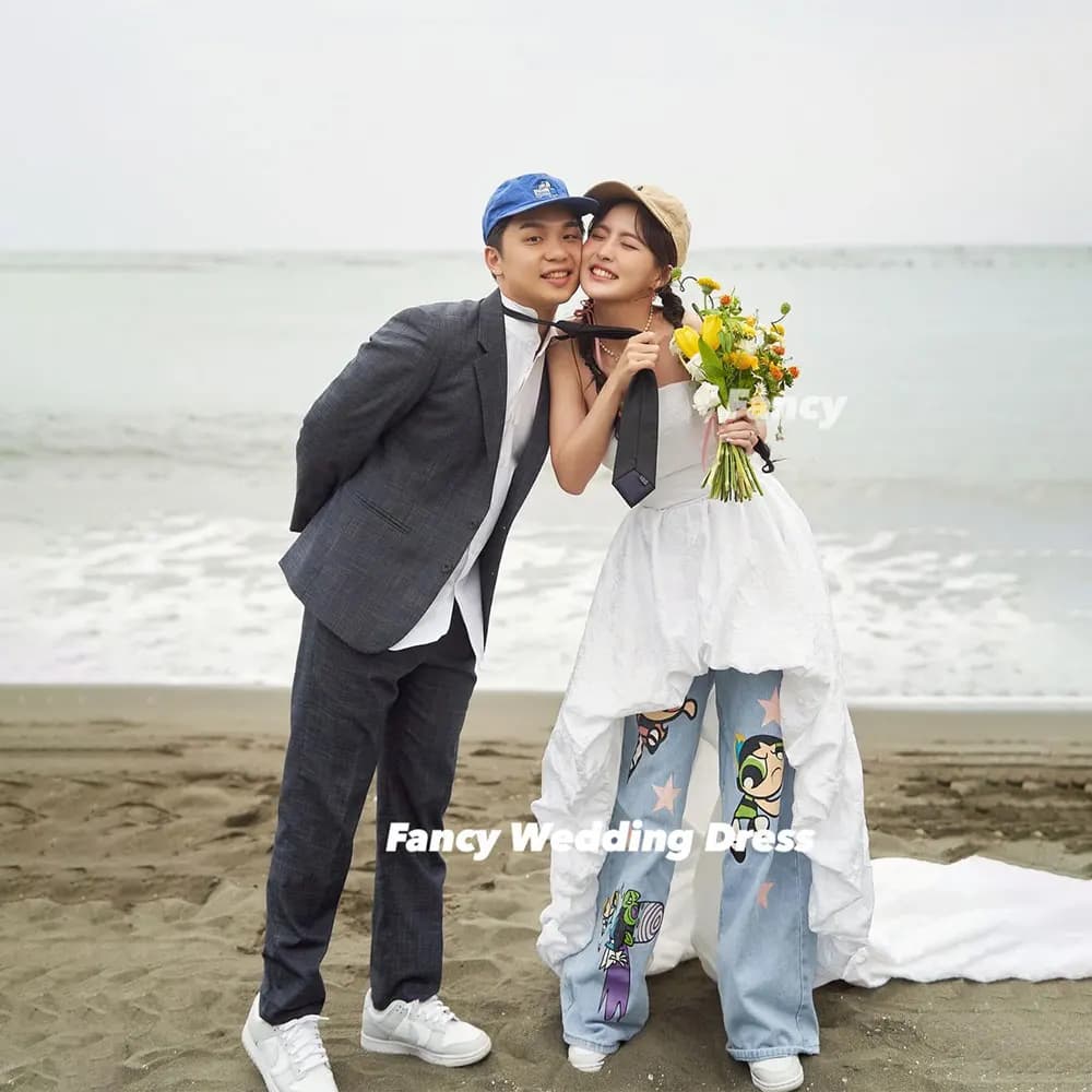 Fantasia simple irregular Korea wedding dress photo service a line of night dresses in custom taffeta corset
