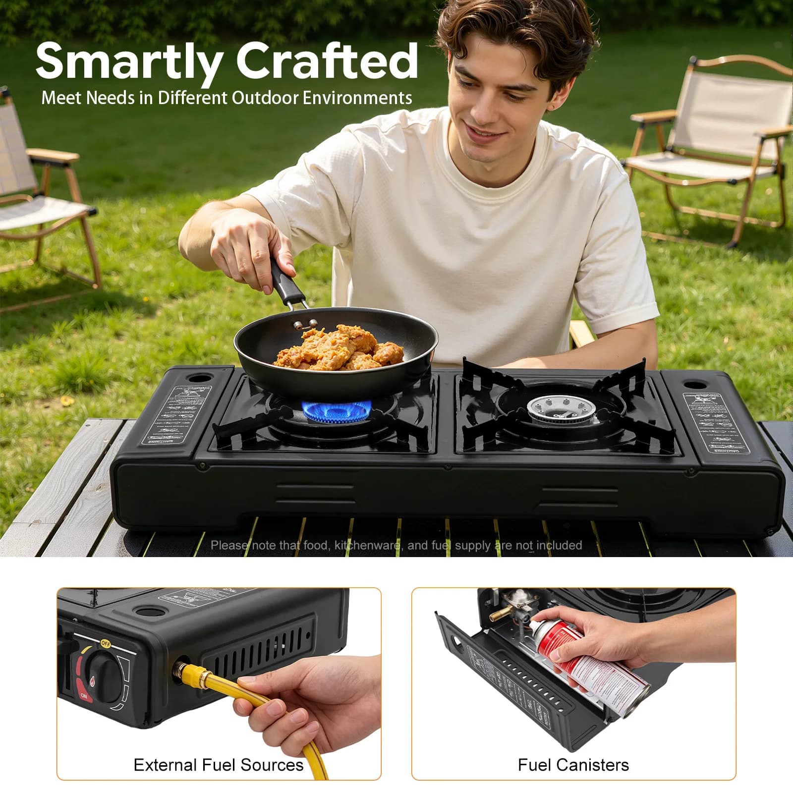 2-Burner Self-Ignition Portable Butane Camping Stove with Carry Case