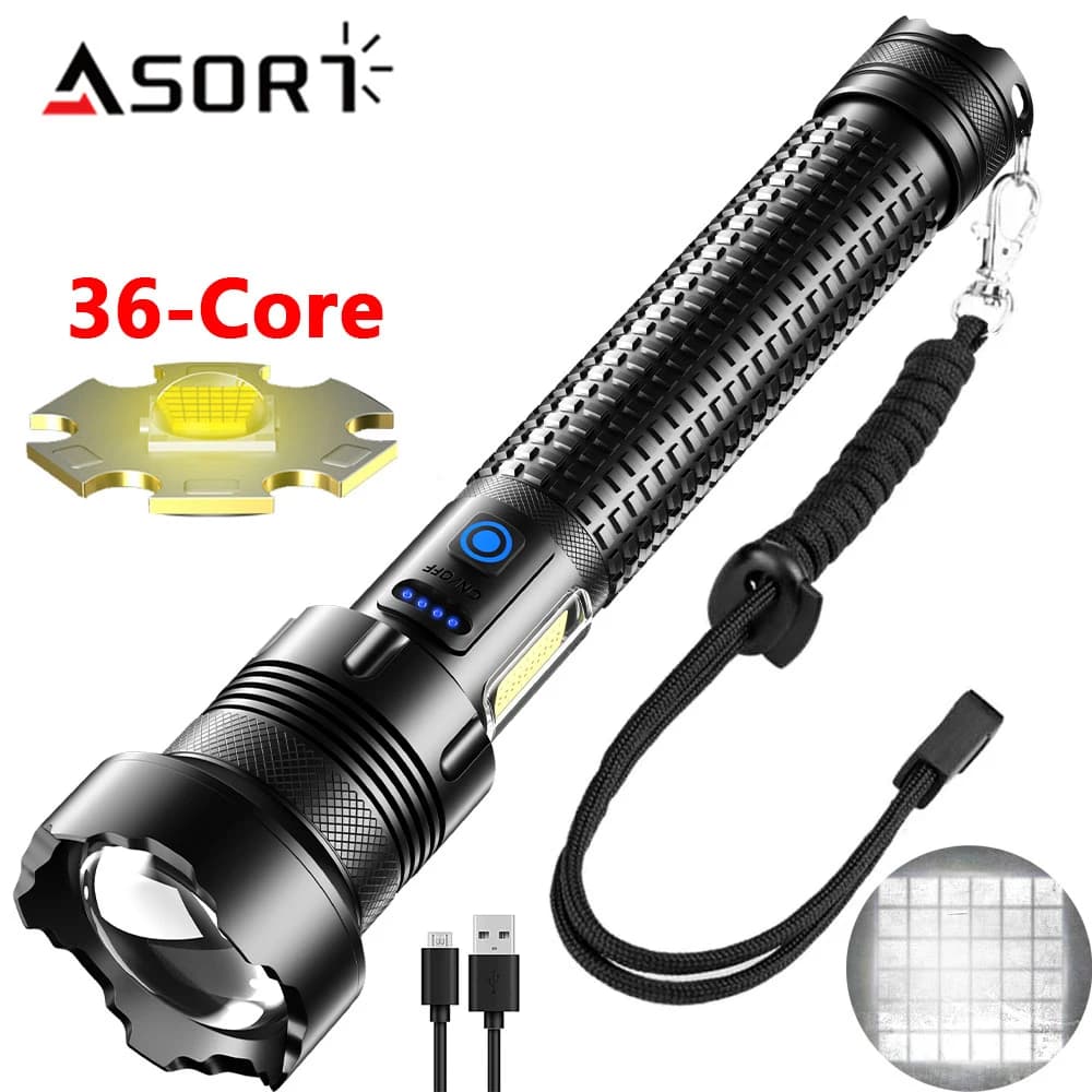 Torcia a LED ad alta potenza Lampada a luce laterale Cob USB ricaricabile XHP360 Torcia Lanterna super luminosa Pesca da campeggio Impermeabile