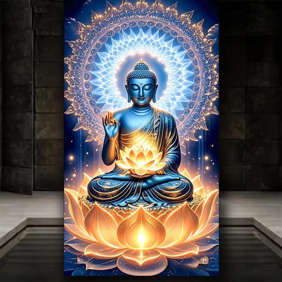 Dipinto Diamantato Fai-da-Te Buddha Loto Dorato, Mosaico Completo di Diamanti, Gioiello, Punto Croce, Arte con Diamanti, Regalo Religioso, Decorazione per la Casa