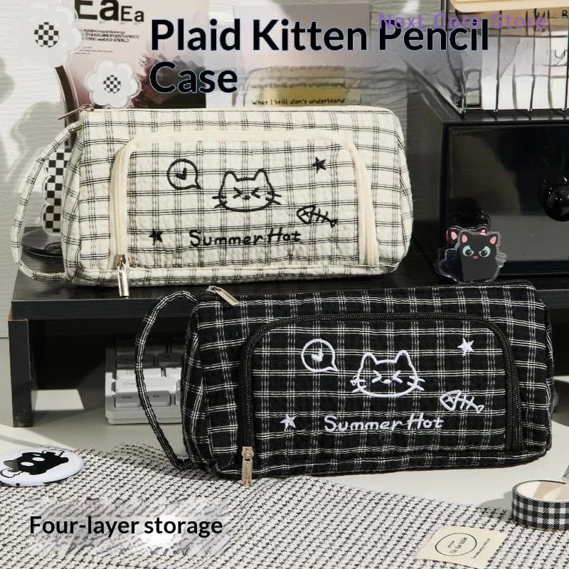 [NC]Student Stationery Storage Bag Cute Cartoon Cat Embroidery Pencil Case Large Capacity Pencil Bag Back To School Supplies[NC]