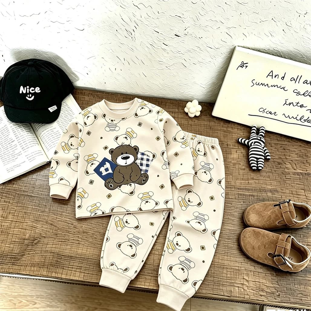 Boys And Girls Cartoon Outfits Casual Loose Pajamas Suits Full Print Pullovers Pajamas Pants Baby Home Clothing Two Piece Set