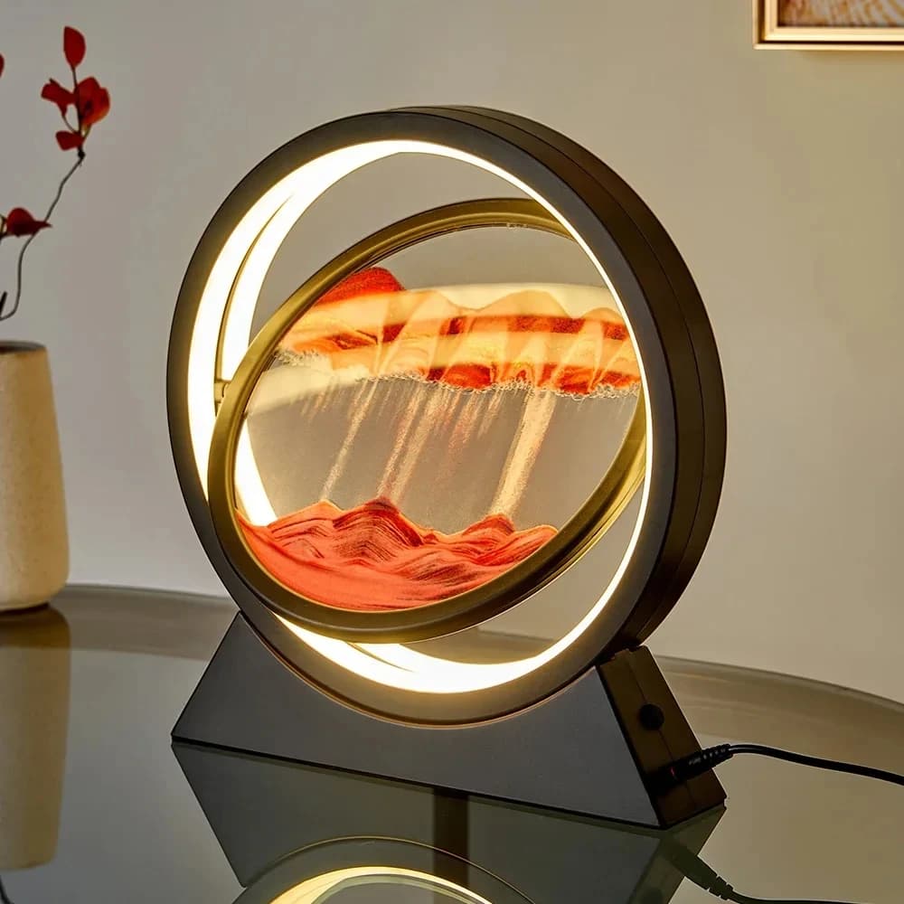 Lampada da tavolo con immagine artistica con sabbia in movimento Sabbie mobili Luce notturna 3D Paesaggio di sabbia Clessidra Lampade da camera Pittura con sabbia che scorre Decorazioni per la casa Regalo
