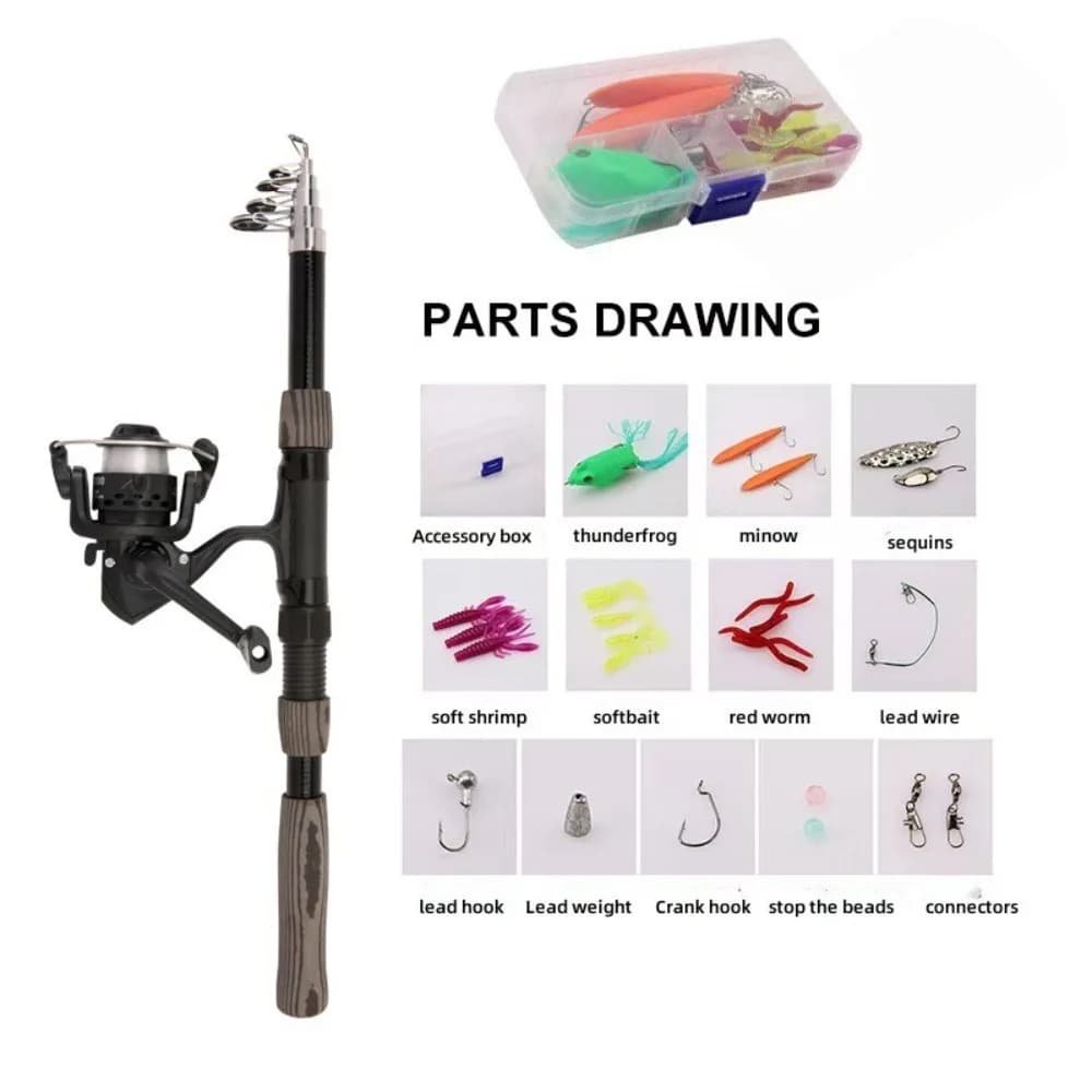 Canna da Pesca in Fibra di Vetro 1.8m 2.1m con Mulinello da Spinning, Kit Mulinello da Spinning, Design Telescopico, Set Canna Telescopica