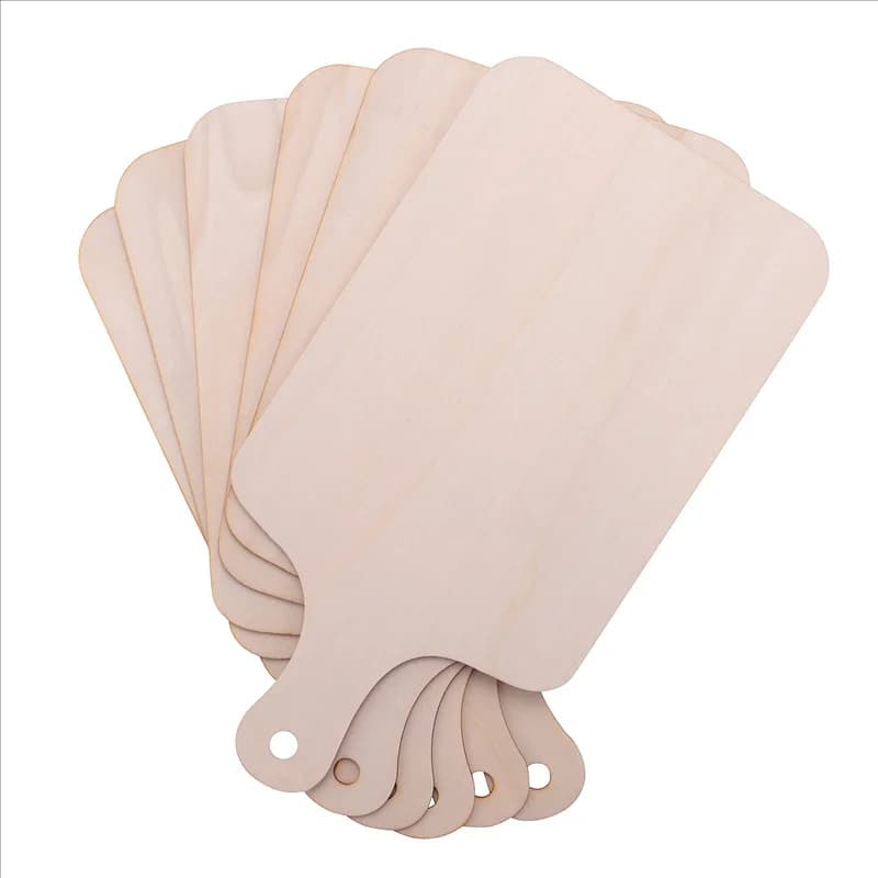 A74U 30 Pieces Christmas Mini Wood Cutting Machine with Handle Unfinished Wood Paddle Rectangle Tagliere Tray Cutters