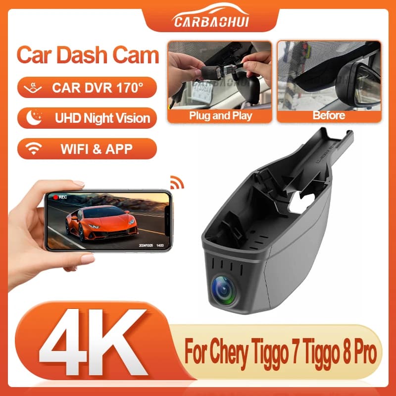 4K 2160P New Plug and Play WIFi Car DVR Video Recorder Dash Cam For Chery Tiggo 7 Tiggo 8 Pro 2020-2022 Night Vision