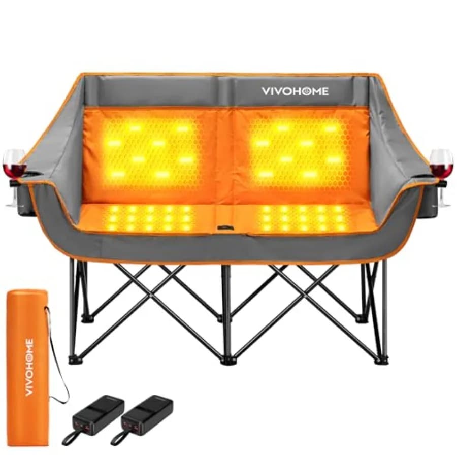 45W heated double padded camping chair with 2 power banks from 27000mAh, large heated portable sofa for outdoor sports 3 Le