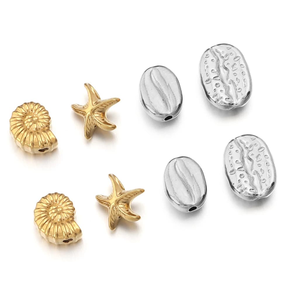 5 pezzi di perline distanziatrici in acciaio inossidabile a forma di animali marini, conchiglie, stelle marine, per la creazione di gioielli fai da te, braccialetti e collane