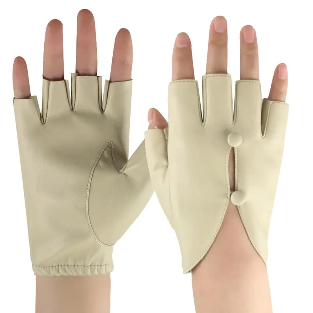 Guanti da donna in pelle PU antiscivolo con foro per bottone, guanti da ballo per performance, protezione palmo, guanti gotici a mezze dita per performance