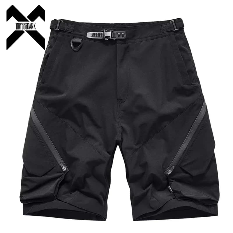 2025 Summer Tactical Shorts Multi Pocket Cargo Short Pant Functional Loose Streetwear Elastic Waist Shorts Black
