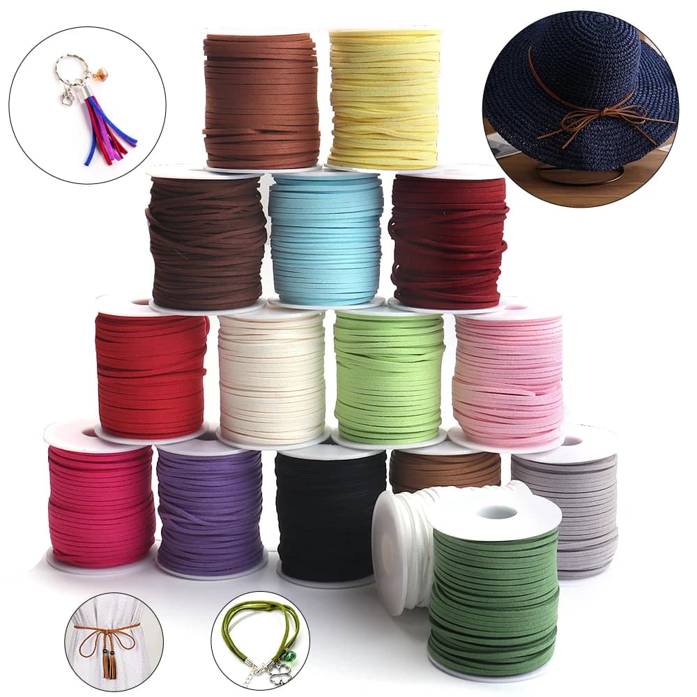50 metri 2.6mm piatto finto scamosciato intrecciato cavo di velluto corda di cuoio fatta a mano filo per la decorazione domestica che fa forniture fai da te