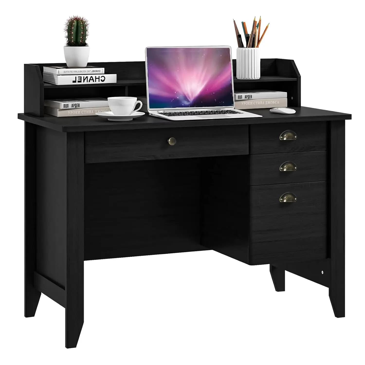 Scrivania per Computer da 48 Pollici con Cassetti e Mobile Superiore, Postazione di Lavoro per Ufficio Domestico con Supporto per Monitor, Tavolo da Studio in Legno, Personalizzabile