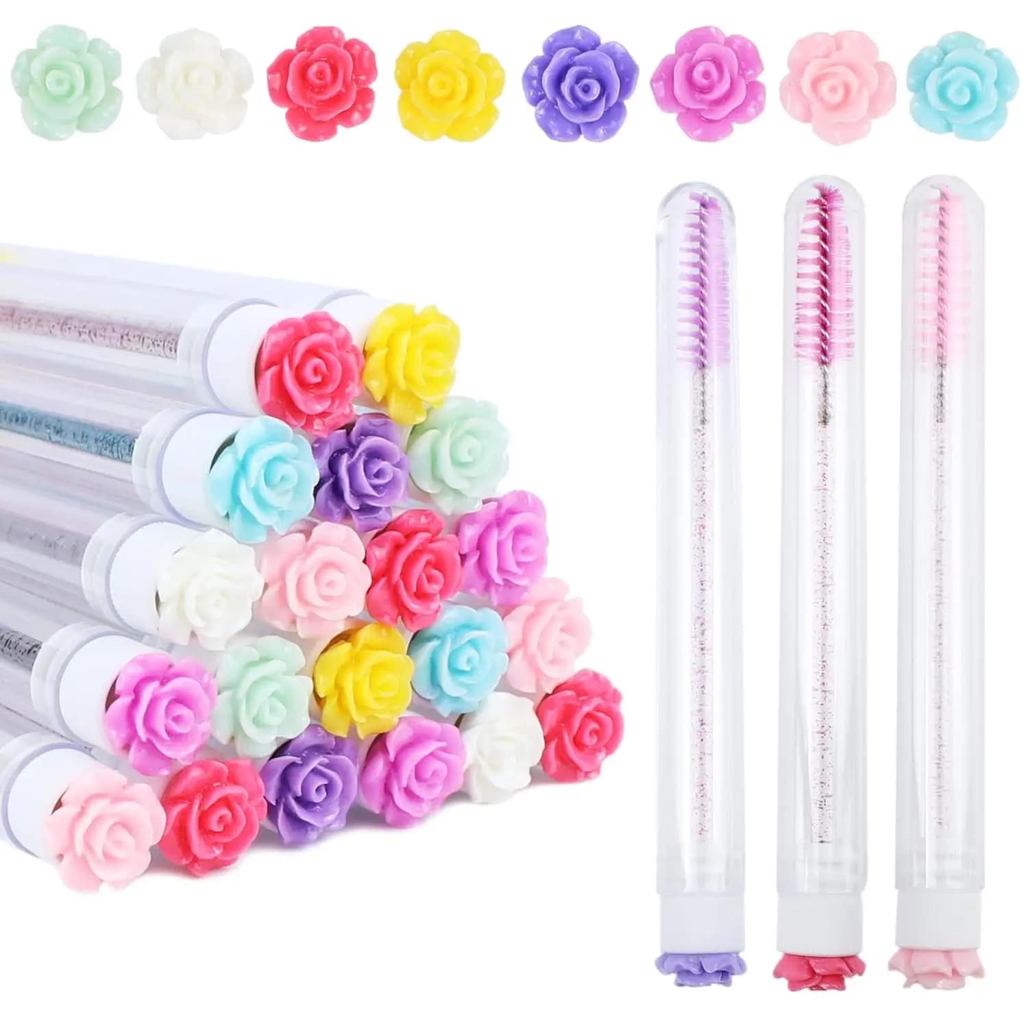 50 Pieces Reusable Brushes for Rose Shape Eyelashes, Replaceable Applicators for Mascara and Extension Eyelashes, Anti-dust Eyebrows Brushes