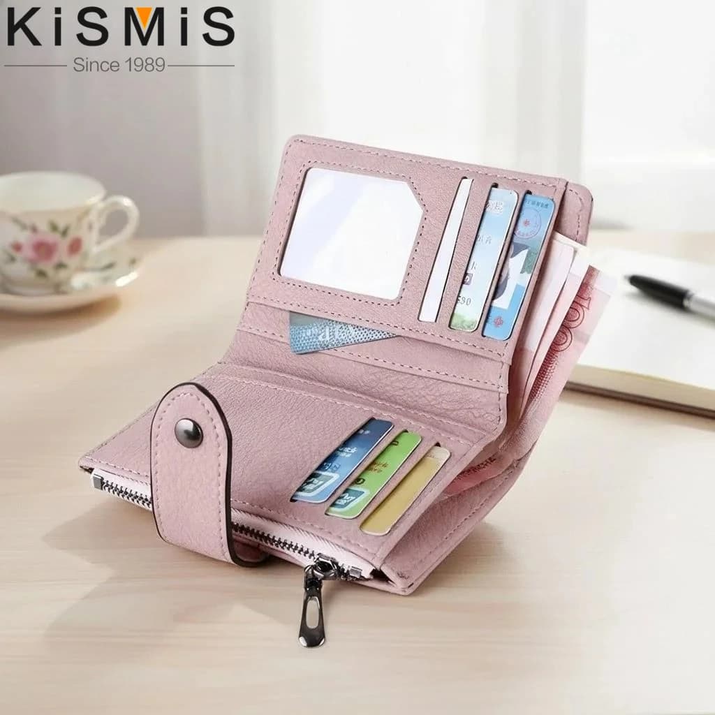 Nuovo Portafoglio Corto da Donna in Pelle PU con Borchie, Portamonete con Cerniera, Porta Carte e Portamonete con Stampa Digitale