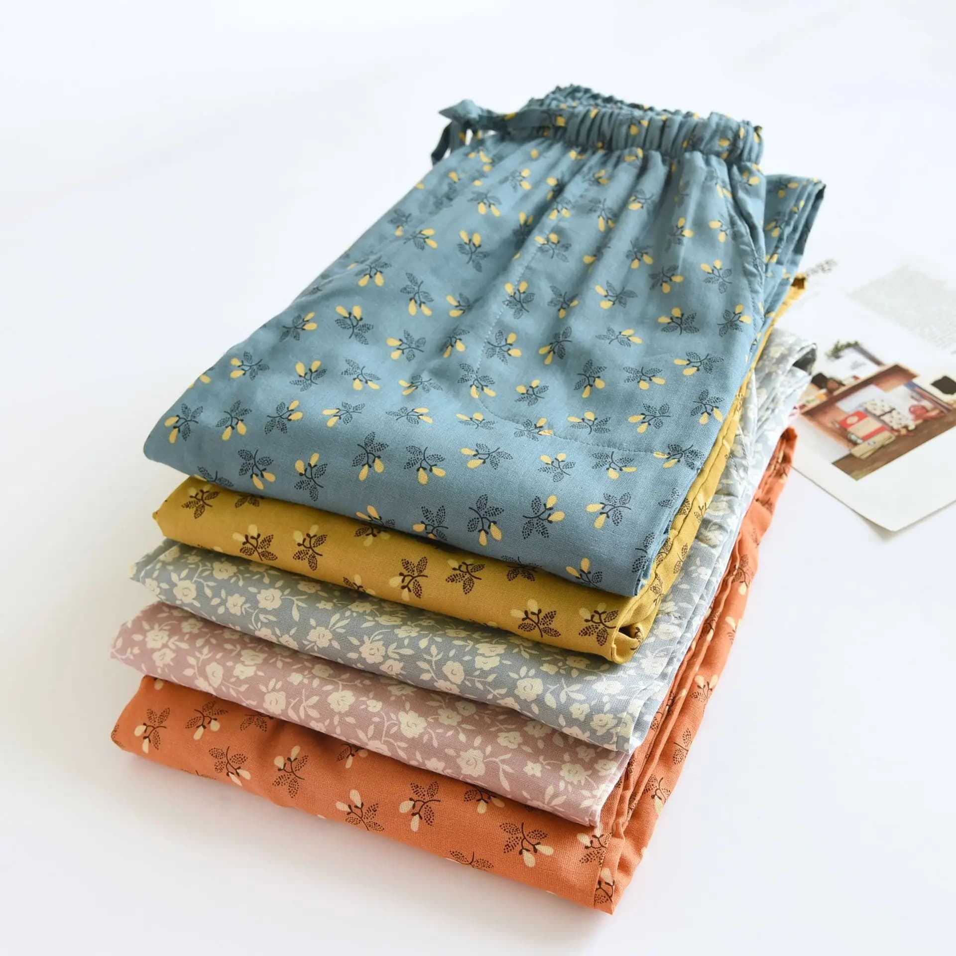 Lightweight Cotton Pajama Pants Women's Home Clothes Long Pants Side Pocket Design Mom Style Sleepwear Four Seasons Suitable