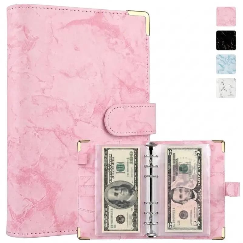 A6 Money Saving Organizer PU Leather Budget Binder Marble Notebook Budgets Planner Envelope Office School Supplies