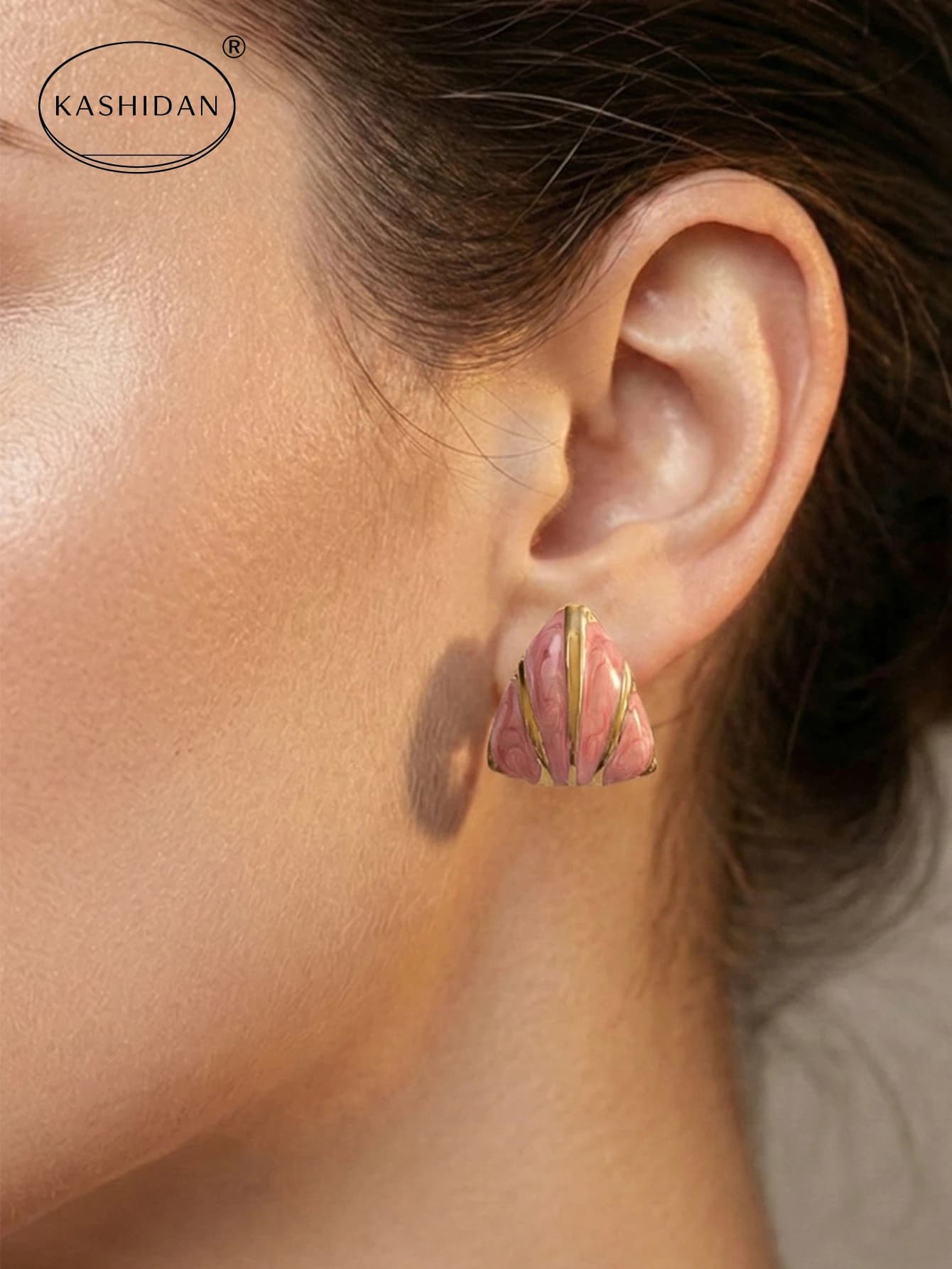 Vintage Style Oil Drop Enamel Triangle Stud Earrings, Stainless Steel Waterproof Hypoallergenic Women's Jewelry Gift
