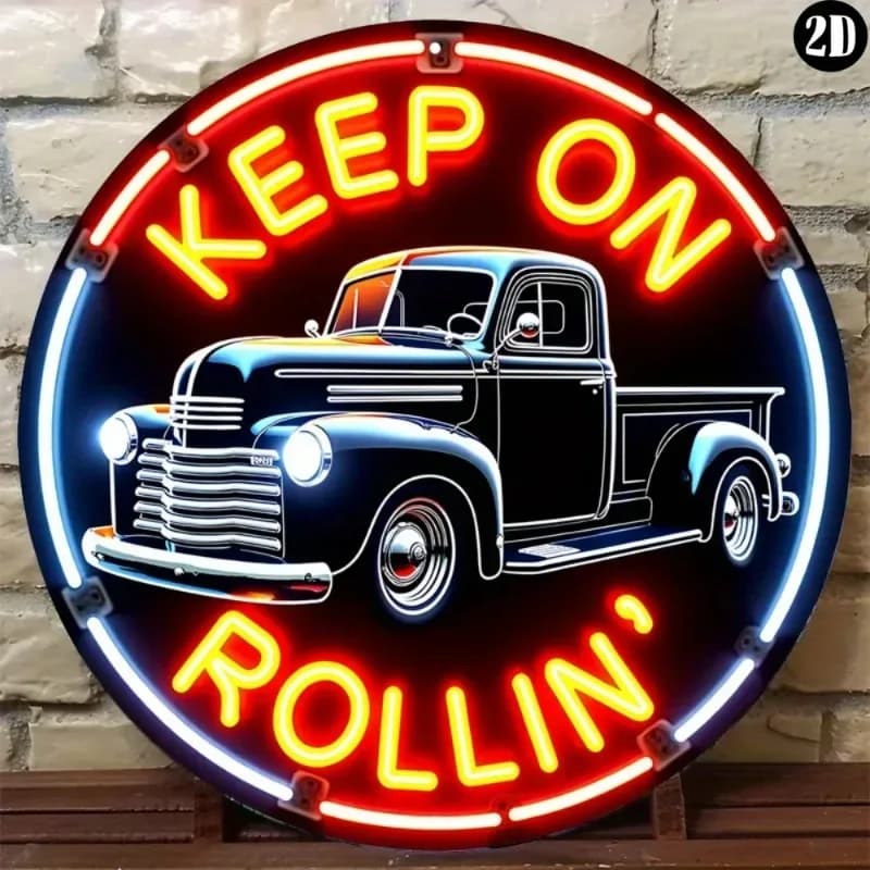 Dipinto Decorativo 2D su Lamiera: Insegna in Metallo Stile Neon Vintage | Arte Murale Retrò per Bar e Studi