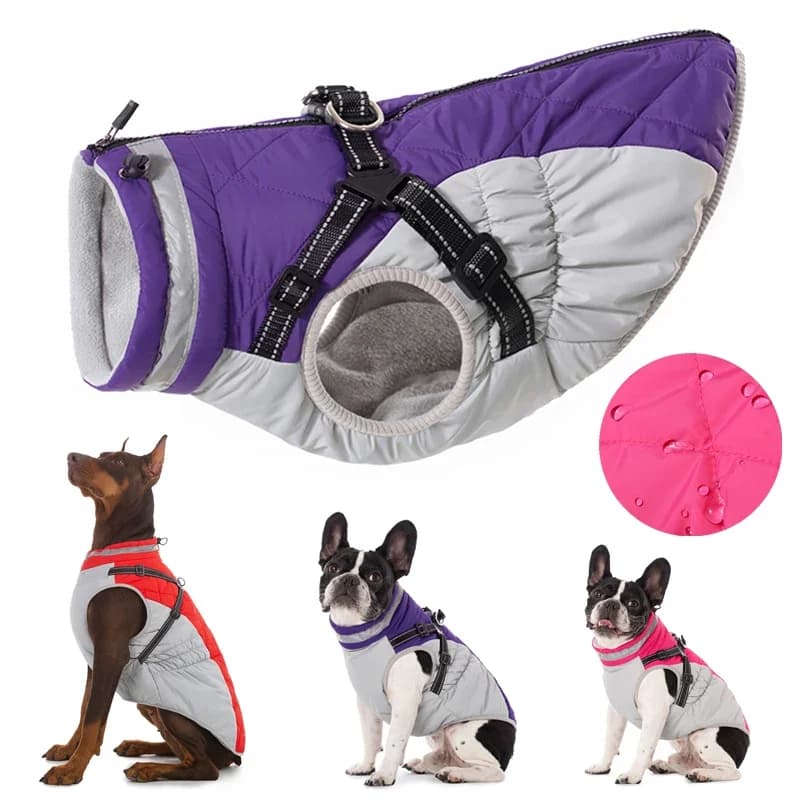2 Pezzi, Giacca Impermeabile Invernale per Animali Domestici con Imbracatura, Cappotto Caldo per Cani di Tutte le Taglie, Adatto per Labrador, Bulldog Francese, Chihuahua