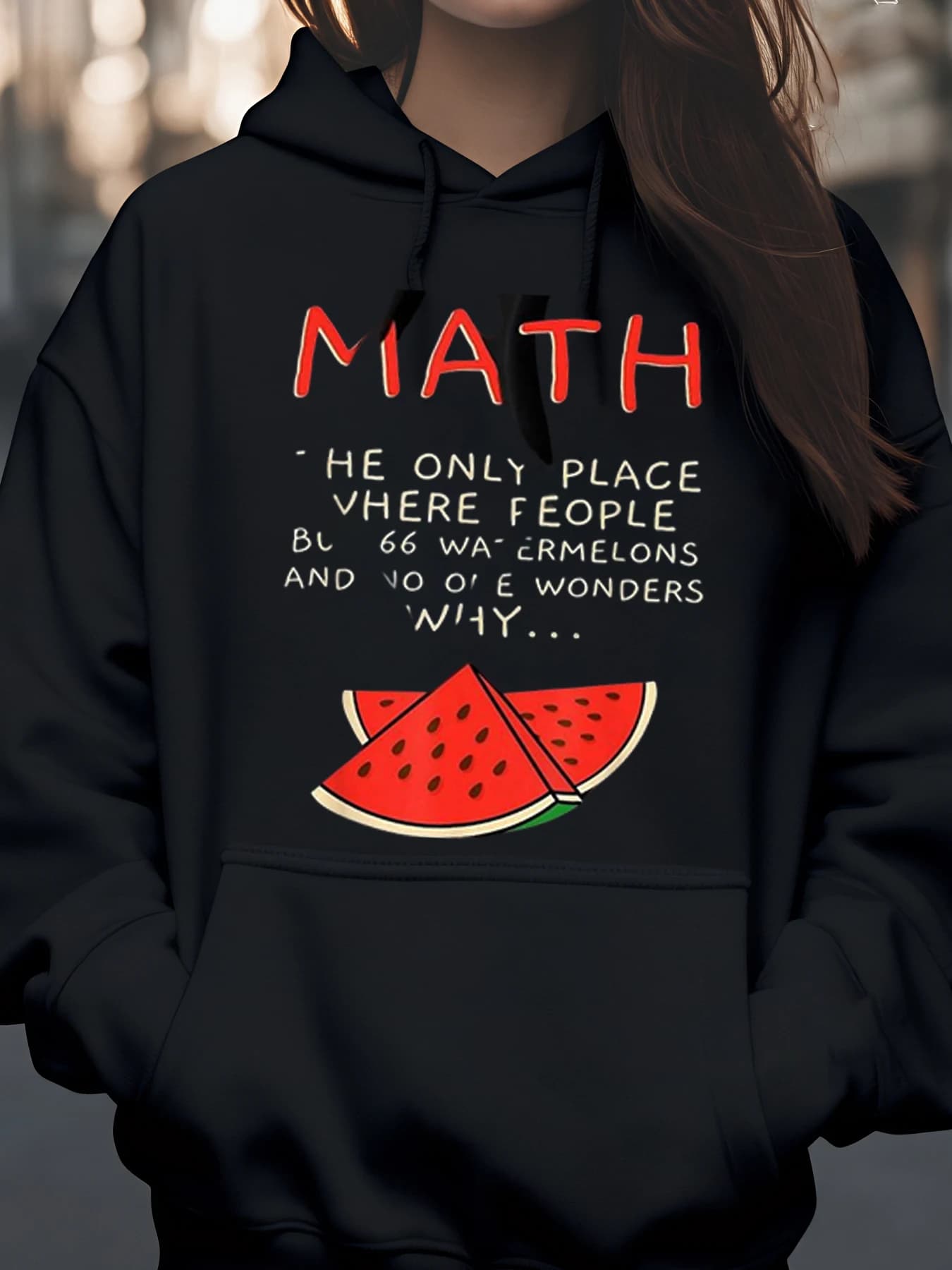 Felpa con cappuccio con stampa di anguria matematica per studenti e adolescenti scolastici e abbigliamento casual