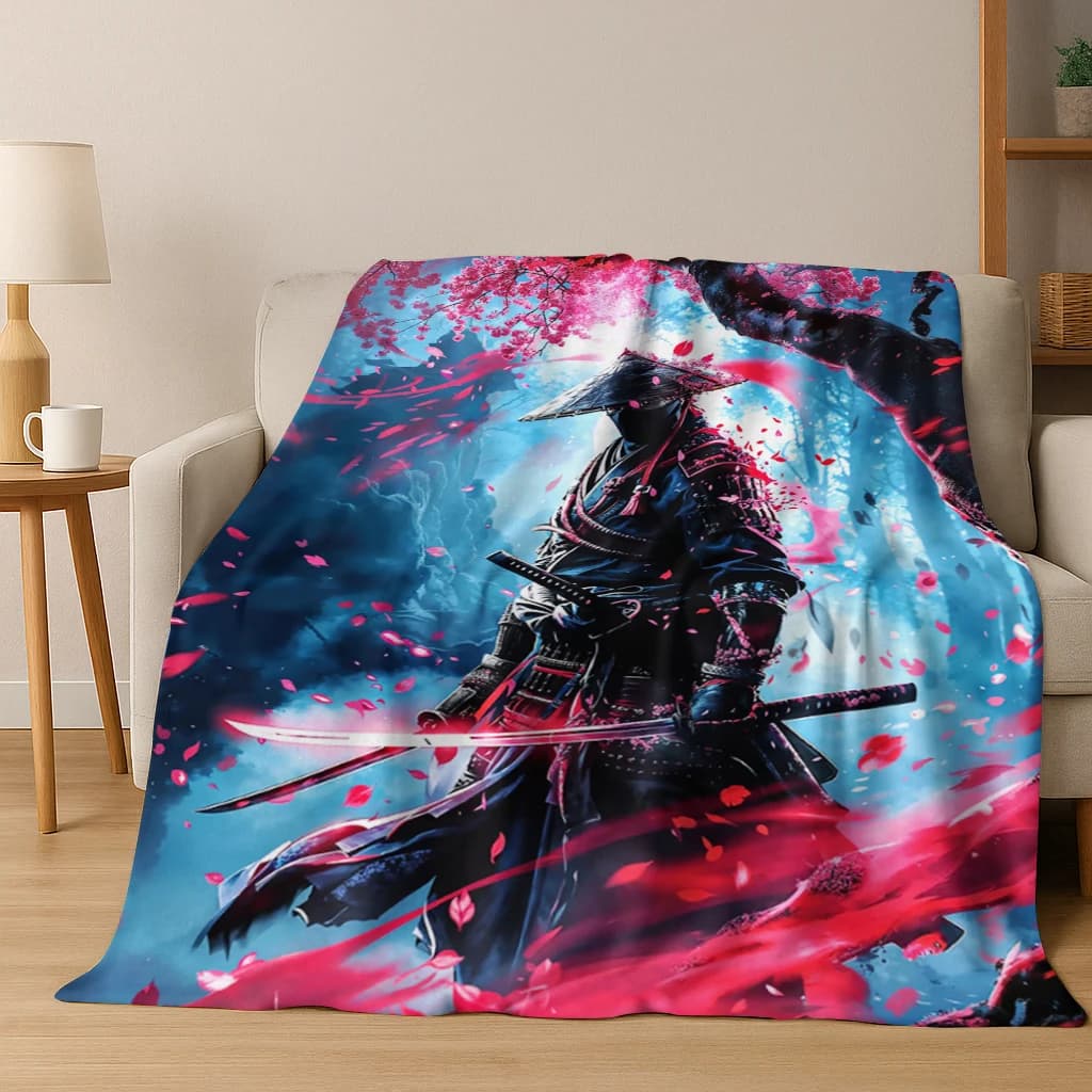 Samurai giapponese Bushido Katana Coperta di flanella Coperta morbida e calda per camera da letto Soggiorno Letto Ufficio Viaggi Campeggio Picnic Regalo