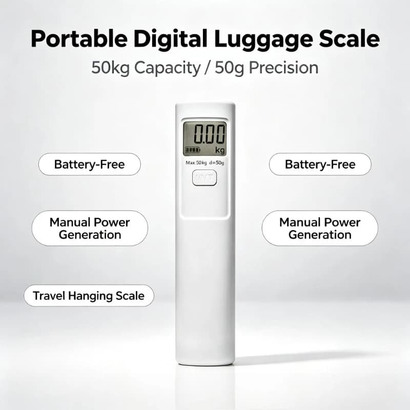 1Pcs ABS Portable Digital Hanging Luggage Scale 50kg Max 50g Precision Manual Power Generation Travel Weighing Scale