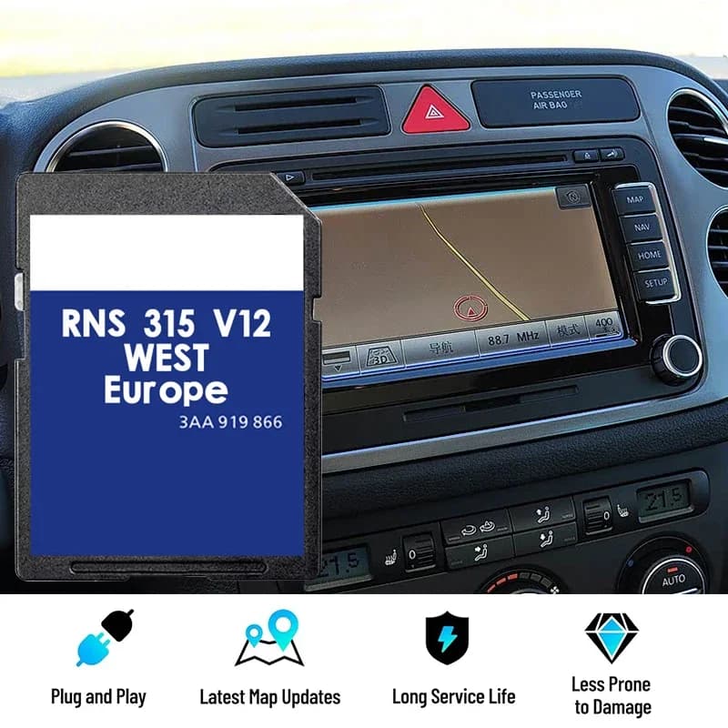 Aggiornamento Scheda SD per Navigatore Auto VW Amarok/Beetle/CC/Caddy/Golf/Passat/Tiguan/Polo AZ V12 RNS315 West EU Sat Nav 3AA051866BE