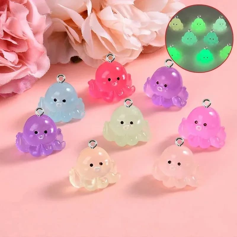 10pcs Cute 3D Luminous Octopus Marine Animal Charms Resin Pendant for Jewelry Making Accessories DIY Earrings Necklace Keychain
