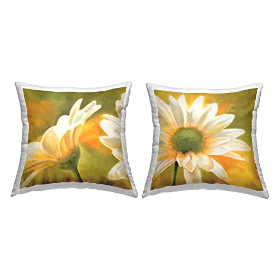 Summer Daisies Sunlit Petals Design by Pierre Viollet Throw Set of 2 Pillow 18 x 18 Yellow