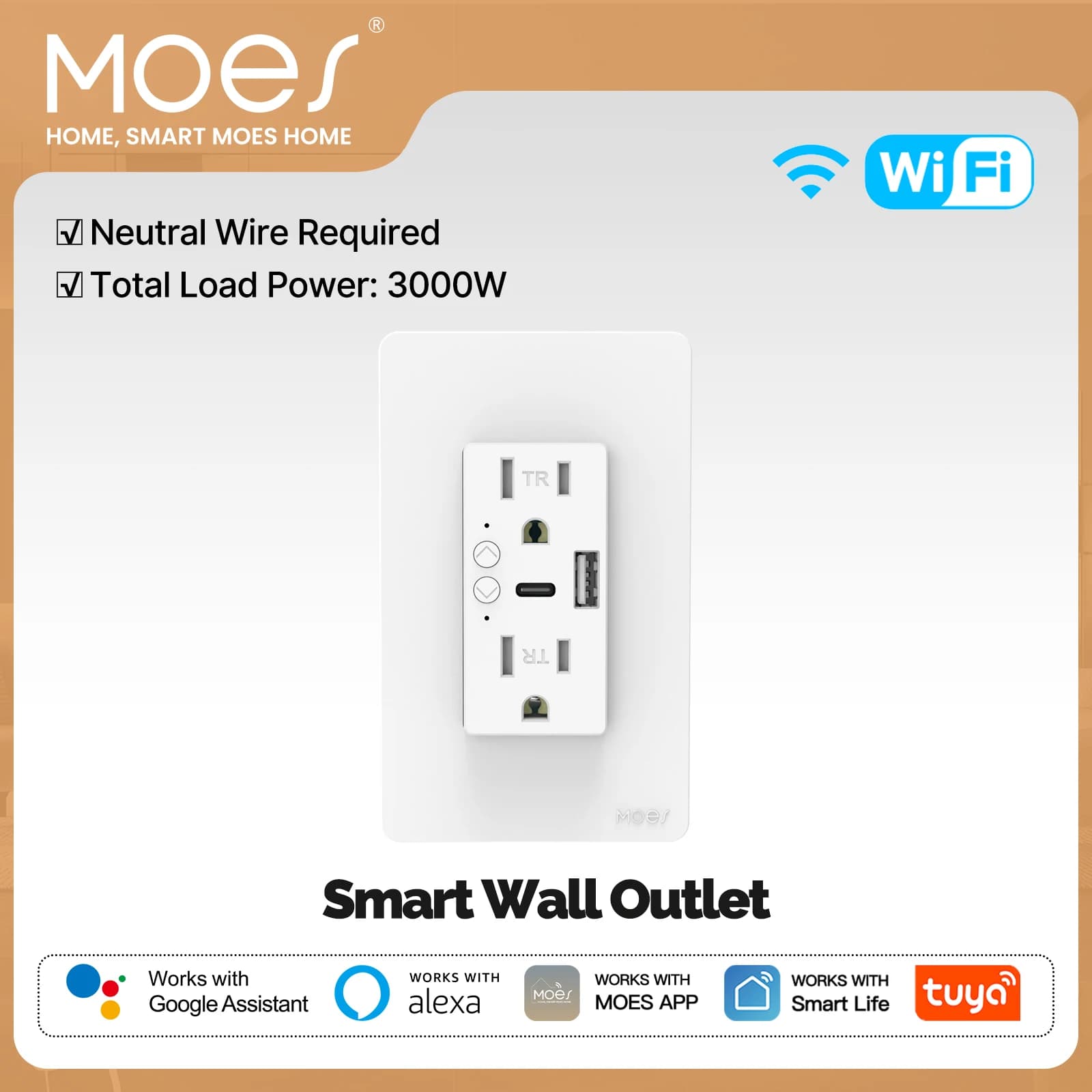 MOES Tuya WiFi Smart Wall Outlet US Electrical Socket USB Type-C Port Plug APP Remote Voice Control Work with Alexa Google Home