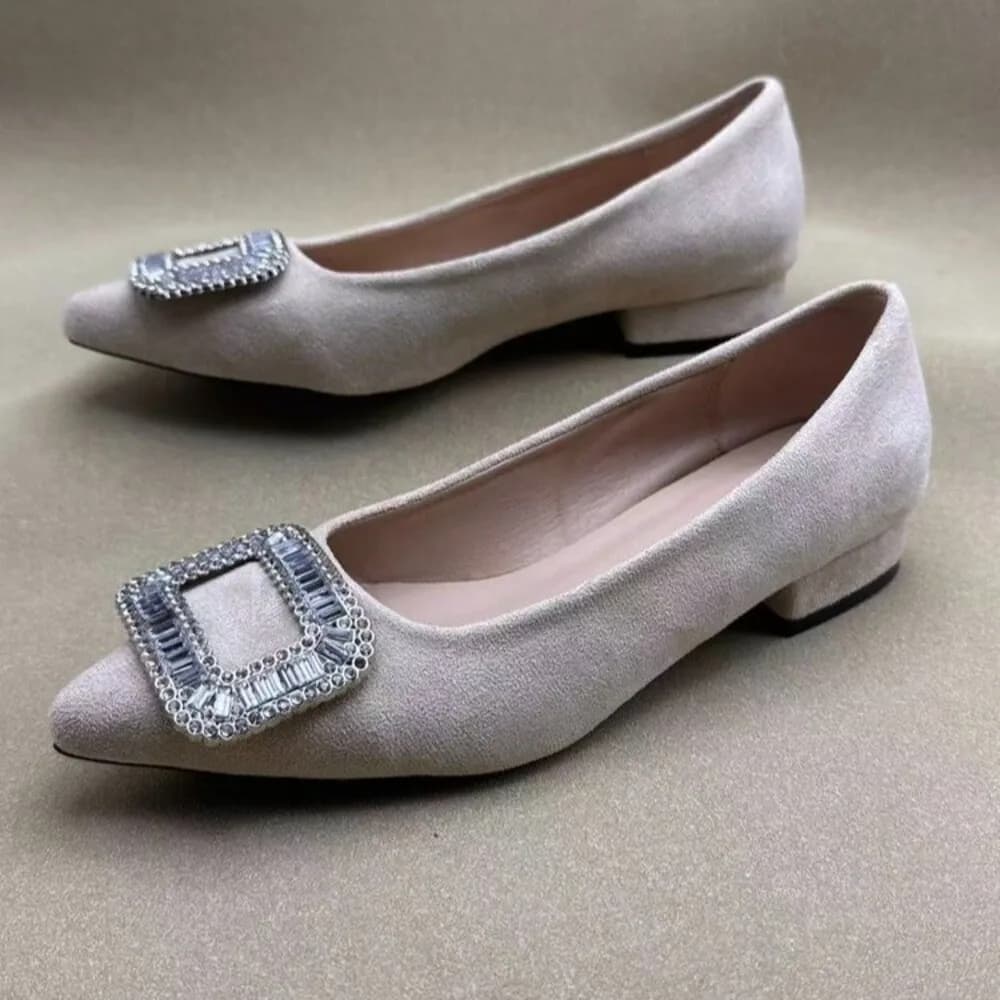 Stivali Donna alla Moda con Tacco Medio e Punta Quadrata Stile Francese, con Strass e Dettagli a Fagiolo, Scarpe Primaverili