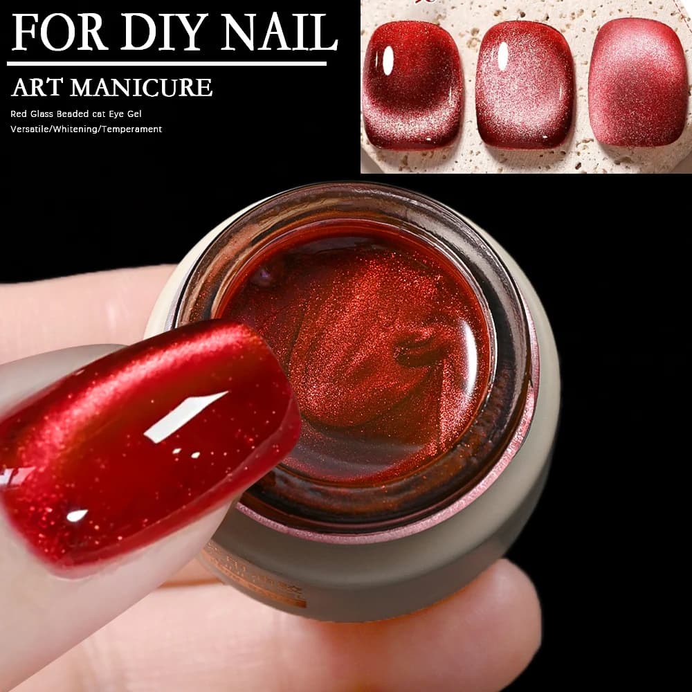 Gel Nail Polish Cat Eyes Red Ruby 8 ml Semi Permanent Magnetic Sparkling Soak Off Gel LED/UV for manicure paint for Christmas parties