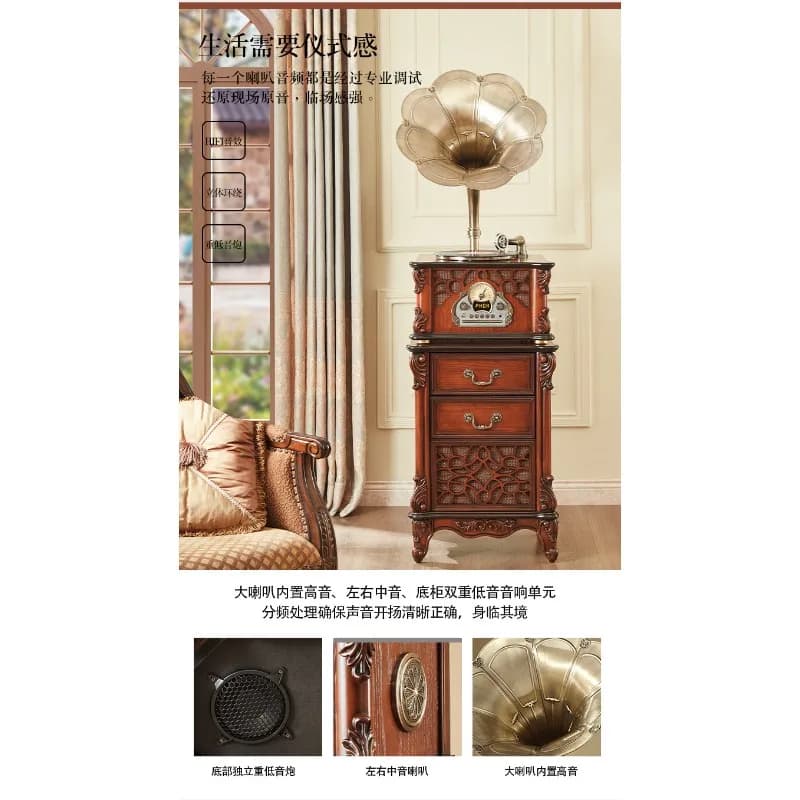 European Style Retro Gramophone Vinyl CD Turntable with Bluetooth Speaker Home Living Room Decor Gift